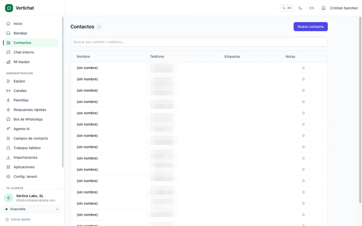 Lista de contactos