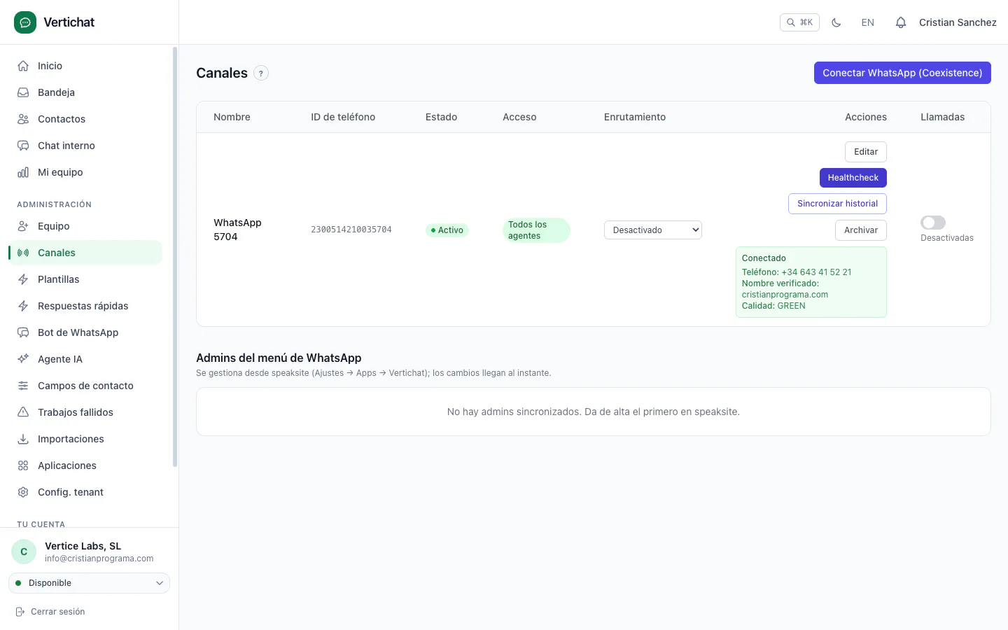 Healthcheck del canal