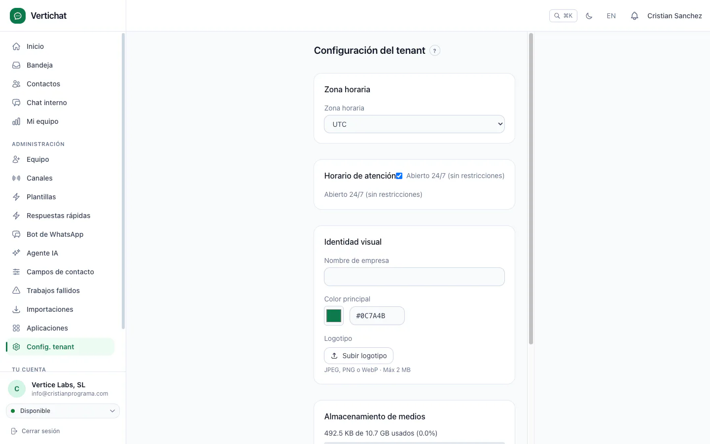 Configuración del tenant